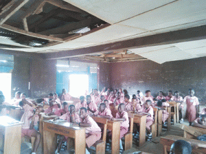 •The caving roof of Festac Junior Grammar School, Amuwo Odofin, as at last Thursday...