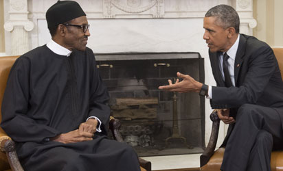 File: US President Barack Obama speaks with Nigerian President Muhammadu Buhari during a meeting in the Oval Office of the White House in Washington, DC, July 20, 2015. Obama welcomes Nigeria's freshly elected president after the country's first ever democratic transition. AFP