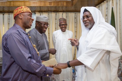 Buhari, Fayemi, Amaechi with Emir of Kazaure, Najib Hussaini Adamu CON