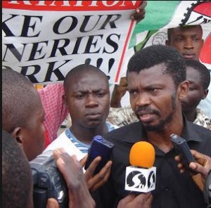 Late Comrade Chima Ubani addressing journalists