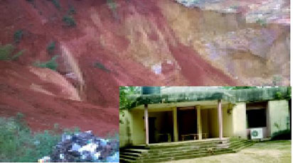The gully erosion  at the back of the family home (inset)belonging to Chief Alex Ekwueme’and his younger brother, Igwe Prof. Laz Ekwueme.