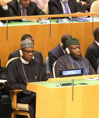 File photo: President Muhammadu Buhari and former Governor Kayode Fayemi at the 70th UN General Assembly in New York, USA
