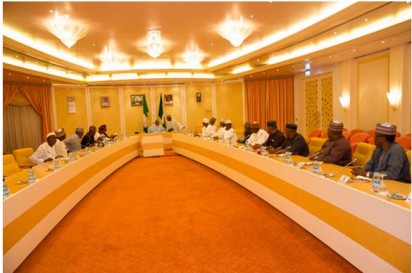 Maiden meeting between President Muhammadu Buhari and leaders of both chambers of the National Assembly, held at the First Lady's Conference Room, in the Presidential Villa, on Wednesday night, October 8, 2015.