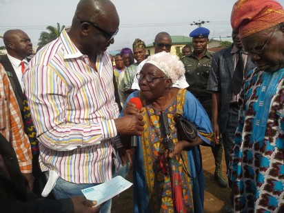 Governor Ayodele Fayose during the payment of compensation to property owners whose properties will give way for the dualisation of the Ikere-Ekiti Road.
