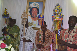 Staff of office of Yoruba Obas .DURING THE LAYING-IN STATE OF MAMA HID AWOLOWO AT PARK LANE,APAPA,LAGOS.PHOTO BY AKEEM SALAU