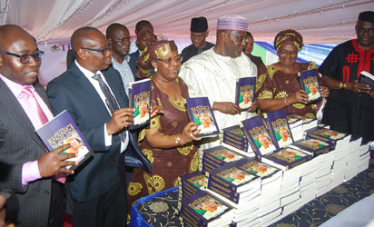 From left Mr Wale Adebanwi,Authur of the book, Mr Edward Dickson,MD Tribune, Amb Olatokunbo Awolowo- Dosumu , Alh Atiku Abubakar former Vice President, Rev Dr Mrs Omotola Oyediran and Mr Yanju Adegbite at the ceremony Photo Shola Oyelese