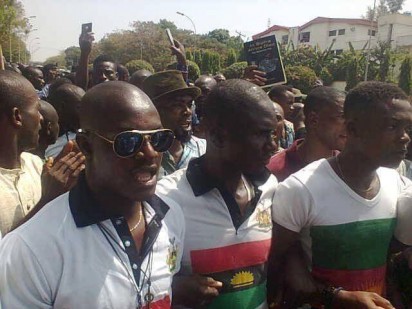 Supporters of Nnamdi Kanu stormed Abuja on Monday, November 23, 2015, in a solidarity protest for their leader who was arraigned in Wuse Zone 2 Magistrate Court, Abuja