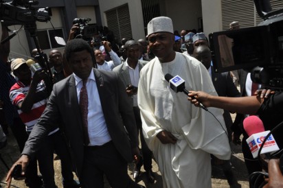 Bukola Saraki in Court: Senate President Bukola Saraki at Code of Conduct Tribunal shortly after his lawyers walkout of the Court during court sitting in Abuja. Photo by Gbemiga Olamikan.