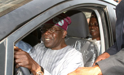 THE APC NATIONAL LEADER , ASIWAJU AHMED TINUBU, TESTING ONE OF THE CAB AFTER FLAGGING –OFF THE 1ST FACE OF KADUNA CABS SCHEME AT MURTALA SQUARE, KADUNA ON WEDNESDAY. PHOTO:OLU AJAYI.
