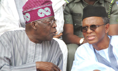 THE APC NATIONAL LEADER , ASIWAJU AHMED TINUBU WITH GOVERNOR NASIRU EL-RUFAI OF KADUNA STATE AT THE FLAG- OFF OF THE 1ST FACE OF KADUNA CABS SHEME AT MURTALA SQUARE, KADUNA ON WEDNESDAY.PHOTO;OLU AJAYI.