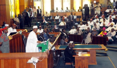 PIC. 6. PRESIDENT MUHAMMADU BUHARI, ADDRESSING A JOINT SESSION OF THE NATIONAL ASSEMBLY AT THE PRESENTION OF THE 2016 APPROPRIATION BILL IN ABUJA ON TUESDAY (22/12/15). 7805/22/12/2015/JAU/BJO/NAN