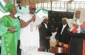 Fayose and his wife, Feyisetan during his inauguration as Governor of Ekiti State in 2014.