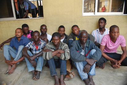 ARRESTED: Some of the suspects arrested in connection with the robberies at the National Theatre and Ijora area of Lagos State.