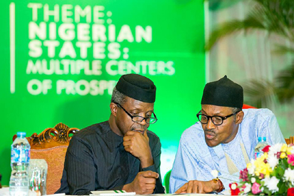 President Muhammadu Buhari and Vice President Yemi Osinbajo at the opening of a 2-day National Economic Council Retreat at the Statehouse Conference Centre on 21st March 2016.