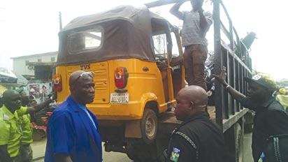 *A tricycle,aka keke, impounded at the instance of a mobile court