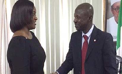 •Ag. Chairman of EFCC, Ibrahim Magu, receiving the DG of PenCom, Mrs. Chinelo Anohu-Amazu, during PenCom’s working visit to the EFCC for collaboration on enforcement and compliance