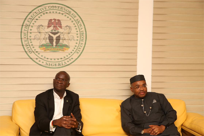  Hon. Minister of Power, Works & Housing, Mr Babatunde Fashola, SAN (left) and Governor of Akwa Ibom, Mr Udom Emmanuel (right) during a courtesy visit to the Akwa Ibom State House shortly after the official commissioning of the NIPP 330KV Switching Station  and the 10th  Monthly Meeting of the Hon. Minister with Operators in the Power Sector hosted  by the Niger Delta Power Holding company Limited at the Ikot Ekpene NIPP 330 KV Switching Station, Ikot Ekpene ,Akwa Ibom State.