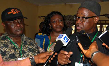 From left: Resident Electoral Commissioner for Rivers State, Mr Aniedi Ikoiwak; a National Commissioner of INEC, Prof. Anthonia Simbine; and the INEC National Commissioner in-charge of South South,Mr Mustapha Lekki, addressing journalists during the polls yesterday.