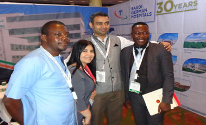 EXHIBITION: From left:  Semira Dikbas, International Patients Coordinator, Dr.  George Davis;  Manager, Business Development International, of Saudi -German   Hospital, Dubai with a guest at Medic West Africa Exhibition held recently in Lagos.