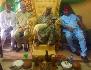 presidential aspirant, Senator Datti Baba-Ahmed during a courtesy call on his Royal Majesty Aholu Tha-Zunnon Toyon 1 of Ajara Vetho kingdom, Aholu Ebenezer Ahisu Koshoedo in Ajara Vetho.