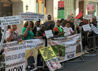 Biafra London protest Biafra protesters storm Westminster as Buhari meets the Queen