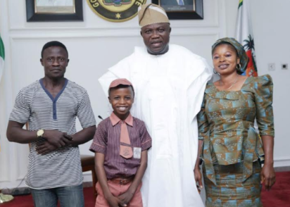 Governor Ambode hosts Kareem Waris 11-year-old hyperrealist artist and his parent