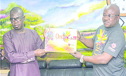 •Ondo State Deputy Governor, Hon. Agboola Ajayi and the CEO, Oshodi Art Gallery, Mr Sheyi Oshodi at the presentation of Ondo Arts Festival 2018 logo to the state government at the Governor's office in Akure.