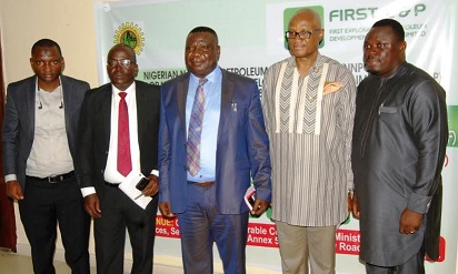 L-R: Supervisor, Community Development, National Petroleum Investment Management Services, Mr. Bappah Babayo; Permanent Secretary, Ministry of Mineral Resources, Engineer Prekaki Gede; Commissioner, Ministry of Mineral Resources, Bayelsa State, Honourable Markson Fefegha; General Manager, Corporate Services, First Exploration and Petroleum Development Company, Mr. Emmanuel Etomi and Chairman, KEFFES Rural Development Foundation, Mr. Seleepri Mathew during the Global Memorandum of Understanding Signing ceremony between NNPC/FIRST EP Joint Venture and the KEFFES Rural Development Foundation in Yenagoa, Bayelsa State.