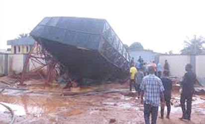 The collapsed overhead tank