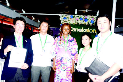 L-R: Shigeyo Nishizawa, trade commisioner/MD, JETRO Lagos; Sukesh Shetty; Sudeep Sankurantri; Dinesh Bhambhani, and Jayesh Rao, all of Panasonic at the Lagos International Trade Fair 2018.