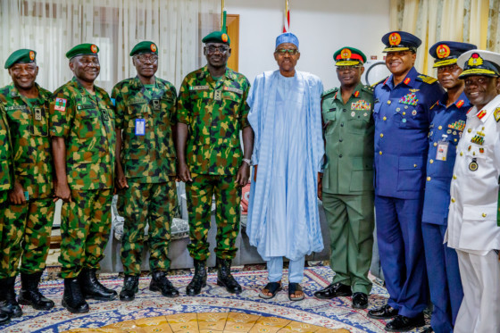 President Buhari receives Service Chiefs in Salah