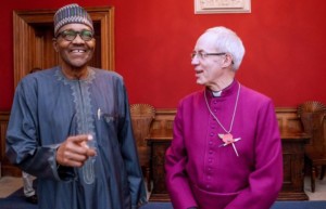 President Buhari with The Most Revd and Rt Hon Justin Welby, the Archbishop of Canterbury, at the Lambeth Palace, London