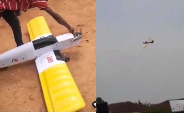 VIDEO: FUTO final year mechanical engineering student, test runs aeroplane he made for final year project