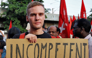 Jakob Lindenthal, a German student, attends a march in Chennai on December 16, 2019