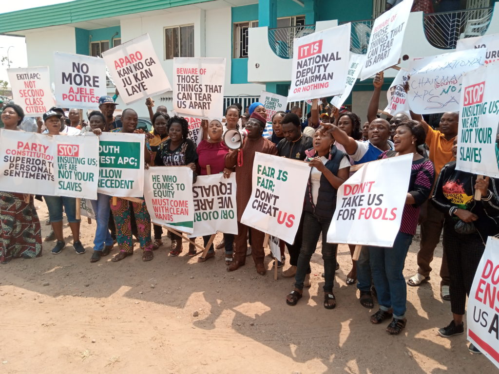 Ekiti APC members protest alleged plot to zone NDC to Oyo at South-West zonal meeting - Vanguard