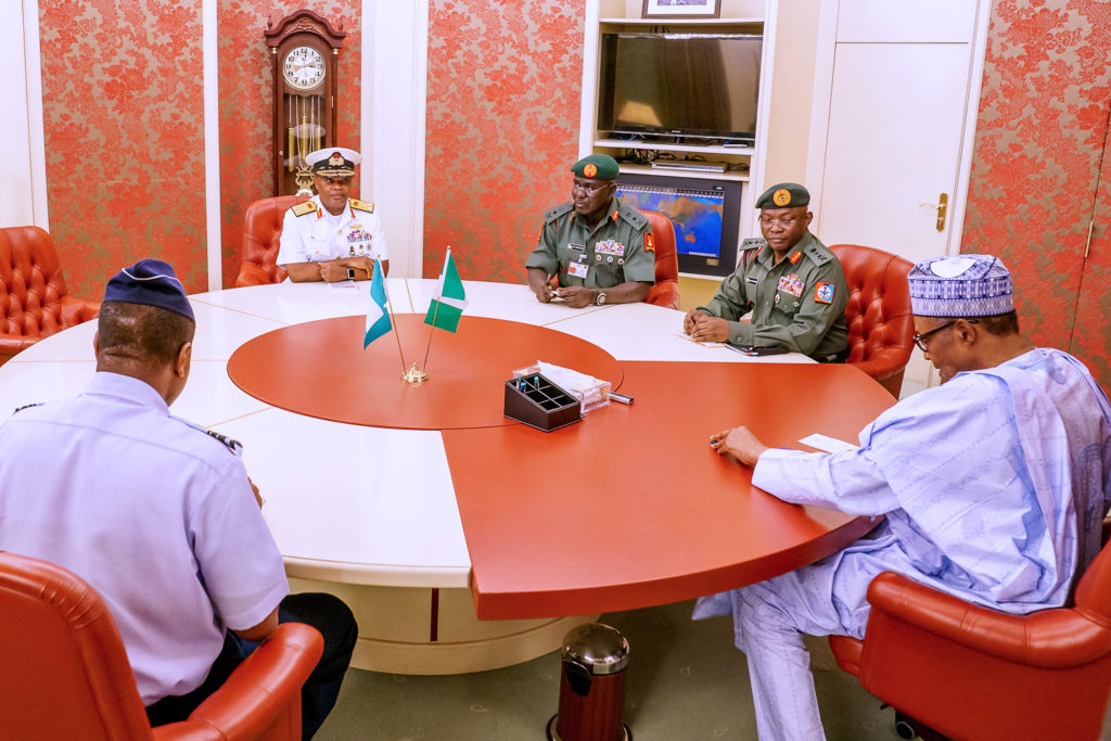 Service Chiefs meet Buhari, Kyari in Aso Rock