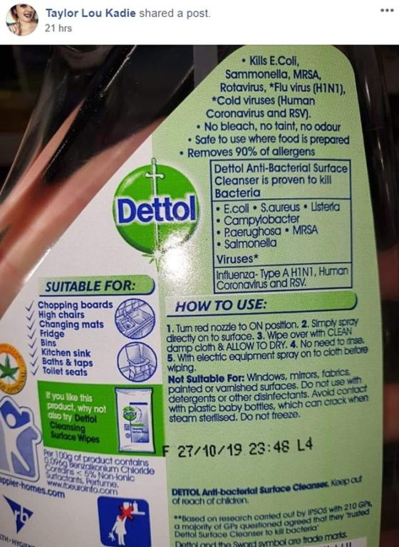 Dettol coronavirus