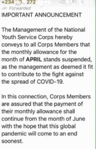 Letter on non-payment of April allowance to corps members is fake— NYSC 