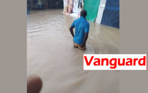 Guinness street in Agege was flooded as a result of the rainfall.
