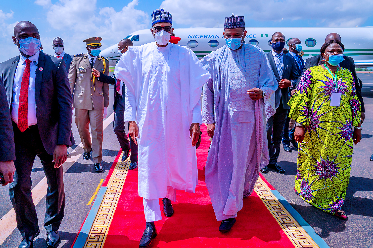 See photos of Buhari wearing face mask as he visits Mali for Peace Mission