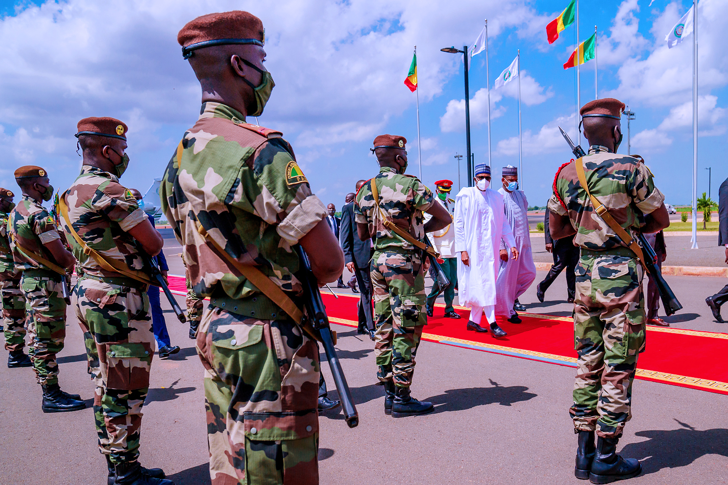 See photos of Buhari wearing face mask as he visits Mali for Peace Mission