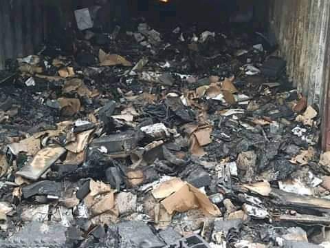 Pictures of the burnt card readers meant for Ondo governorship election at the INEC state office in Akure.
