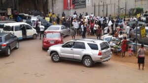 PHOTOS: Awkuzu SARS under lock as protesters paralyse Awka