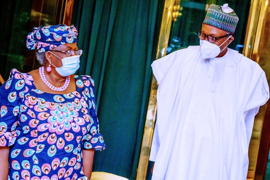 Buhari, DG WTO, Okonjo-Iweala meet in Aso Rock