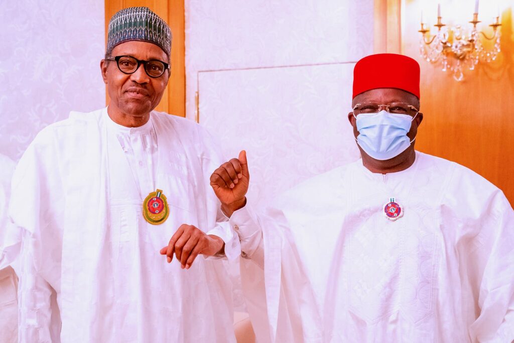 Defection: APC leadership presents Umahi to President Buhari at Aso Villa