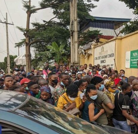 Deadline for connecting NIN and SIM: Horde of people evades COVID-19 protocols, storm of NIMC office in Lagos